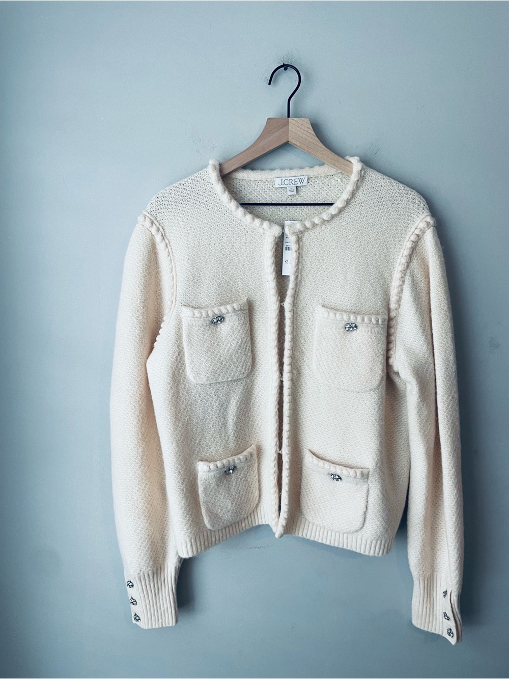 J. Crew Cream Rhinestone Lady Day Cardigan Sweater Jacket